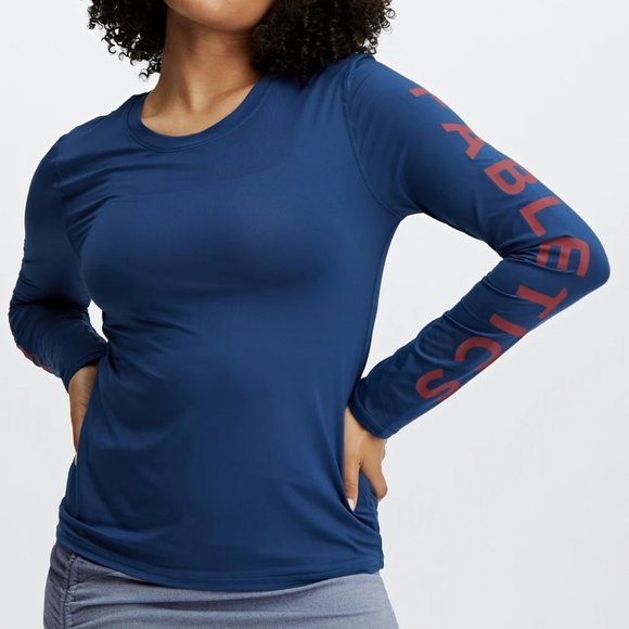 NEW Fabletics Women's Phoenix Lite Navy Peony/Rio Red Long-Sleeve Top Small - Picture 1 of 11